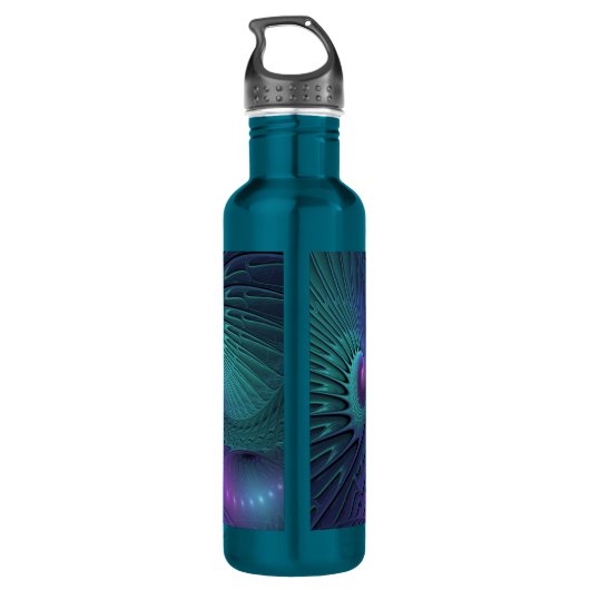 Paars ontmoet Turquoise modern abstract Fractal Ar Waterfles (Achterkant)
