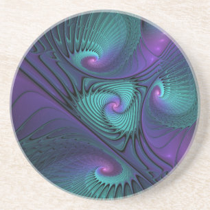 Paars ontmoet Turquoise Modern Abstract Fractal Ar Zandsteen Onderzetter