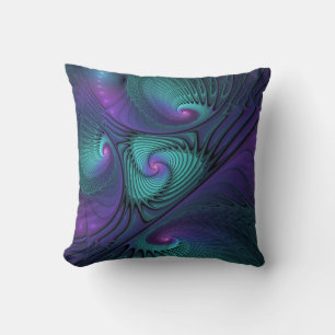 Paars ontmoet Turquoise moderne abstracte Fractal Kussen