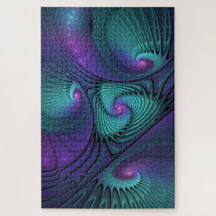 Paars ontmoet Turquoise moderne abstracte Fractal  Legpuzzel