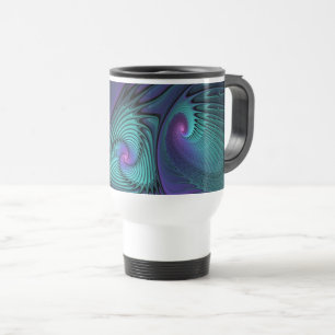 Paars ontmoet Turquoise moderne abstracte Fractal Reisbeker
