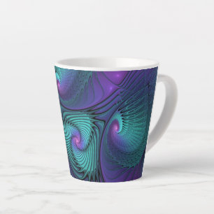 Paars Ontmoet Turquoise Moderne Abstracte Fractale Latte Mok