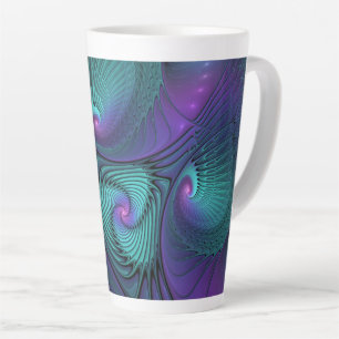 Paars Ontmoet Turquoise Moderne Abstracte Fractale Latte Mok