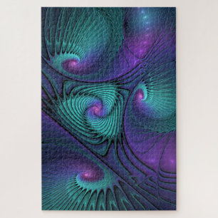 Paars ontmoet Turquoise moderne abstracte Fractale Legpuzzel
