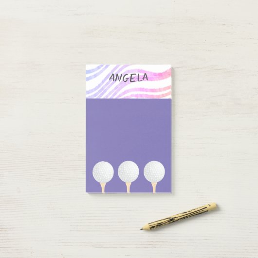 paars ontwerp van golfbal voor golfers post-it® notes (Op bureau)