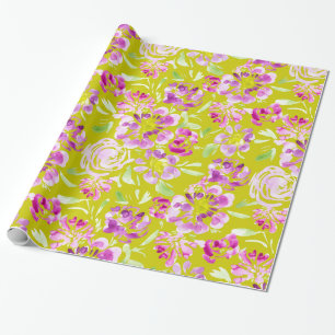 Paars ontwerp voor waterverf-bloemen cadeaupapier