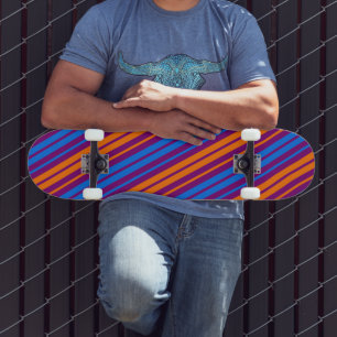 Paars Oranje Blauw Verticaal Strepen Design Skateboard