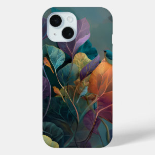 Paars & Oranje Bloemrijke Vogels iPhone 15 Hoes –