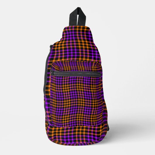 Paars Oranje Geruit Schakelaar Naadloos Patroon Sling Bag (Voorkant)