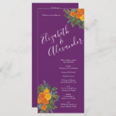 Paars Oranje Roos bruiloft Menu (Voorkant / Achterkant)