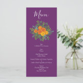 Paars Oranje Roos bruiloft Menu (Staand voorkant)