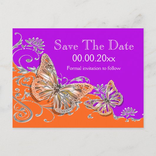 Paars oranje verjaardag verloving jubileum aankondigingskaart (Achterkant)