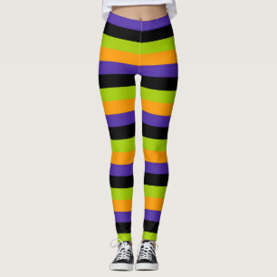 Paars Oranje Zwart Groen Hekserig Strepen Hallowee Leggings