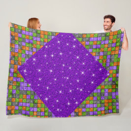 PAARS ORANJE ZWARTE GROENE HALLOWEEN KUBPATROON FLEECE DEKEN