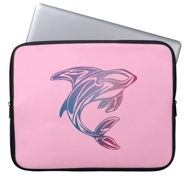 Paars Orca Whale Tattoo Roze Laptop Sleeve (Voorkant)