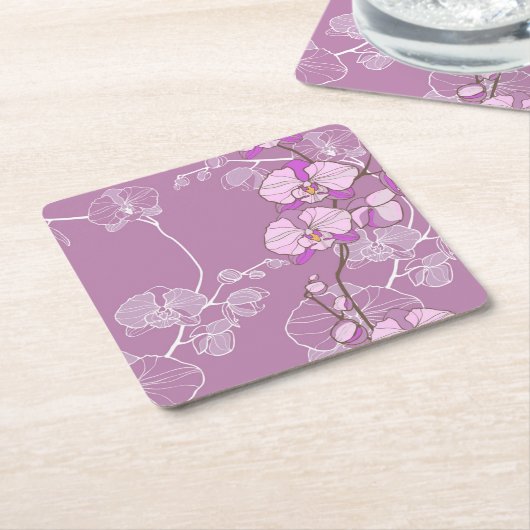 Paars Orchid Pattern Vierkante Kartonnen Onderzetter (Schuin)