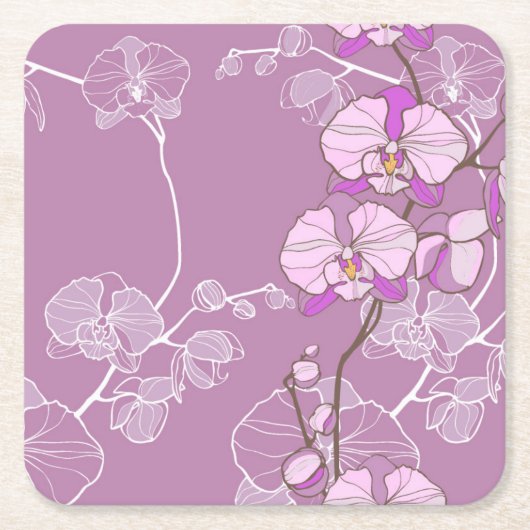 Paars Orchid Pattern Vierkante Kartonnen Onderzetter (Voorkant)