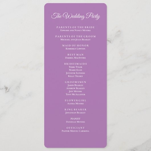 Paars Orchid Wedding Programme Programma (Achterkant)