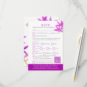 Paars orchidee waterverf RSVP QR-code Kaartje