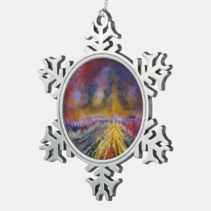 Paars pad tin sneeuwvlok ornament