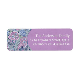 Paars Paisley Floral Return Address Label 2