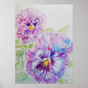 Paars Pansy Art Floral Flowers Waterverf Poster