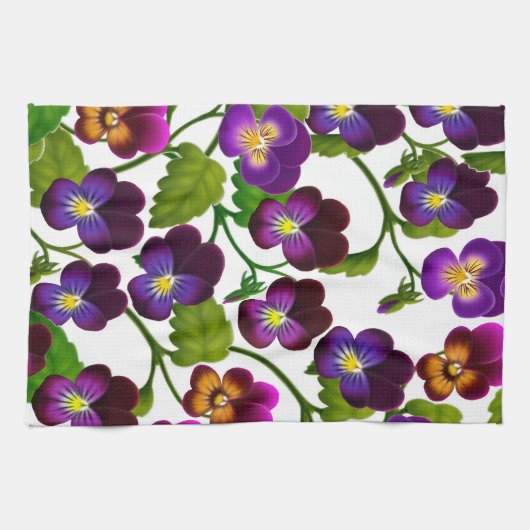 Paars Pansy Garden Kitchen Towel Theedoek (Horizontaal)