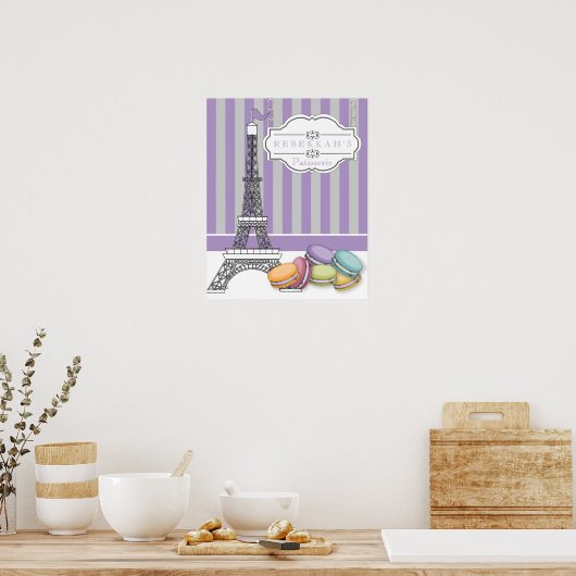 Paars Paris Macarons Eiffeltoren Monogram Poster (Keuken)