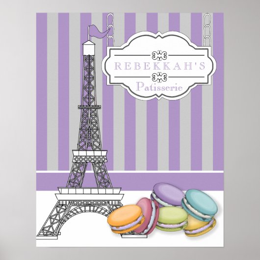 Paars Paris Macarons Eiffeltoren Monogram Poster (Voorkant)