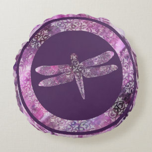 Paars Patina: Dragonfly Rond Kussen