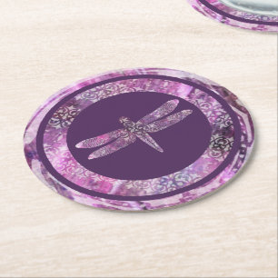 Paars Patina: Dragonfly Ronde Kartonnen Onderzetter