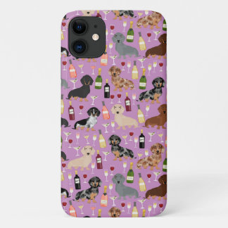 Paars patroon van dachshund-wijn iPhone 11 hoesje