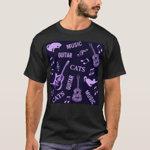 Paars patroon van katten en gitaren t-shirt