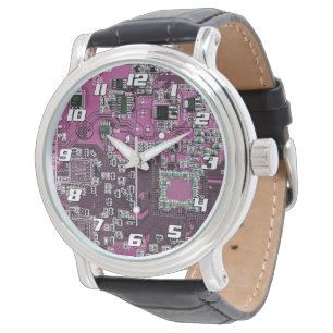 Paars PCB-printplaatontwerp voor IT-professionals Horloge