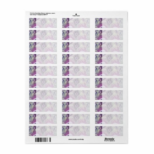 Paars Peacock Feathers elegant design Etiket (Full Sheet)