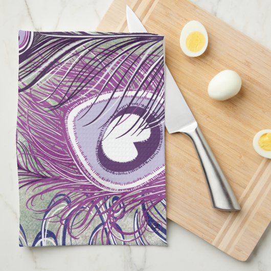 Paars Peacock Feathers elegant design Theedoek (Quarter Fold)