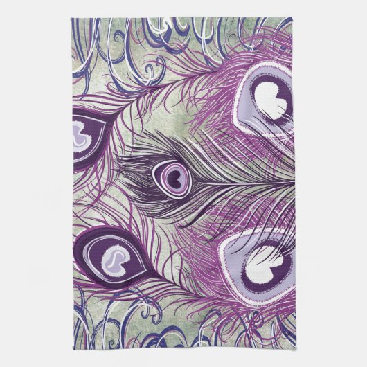 Paars Peacock Feathers elegant design Theedoek (Verticaal)