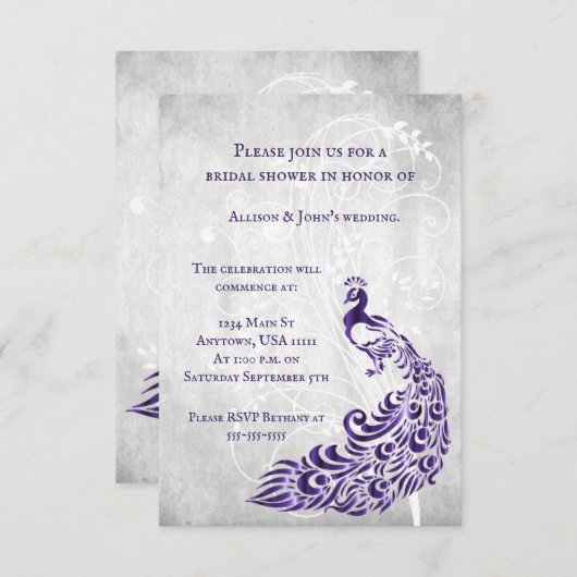 Paars Peacock Leaf Vine Vrijgezellenfeest Invite Kaart (Voorkant / Achterkant)