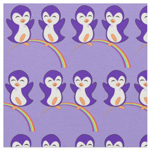  Paars Penguin in Regenboog Stof