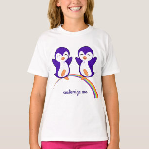 Paars Penguin op regenboogaangepaste Kinderen T-shirt