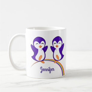 Paars Penguin Rainbow Monogram Kinderen Koffiemok