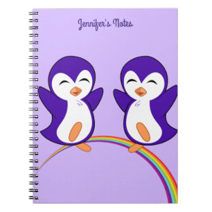Paars Penguin Rainbow Monogram Kinderen Notitieboek
