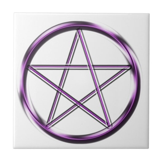 Paars Pentagram op wit Tegeltje (Voorkant)
