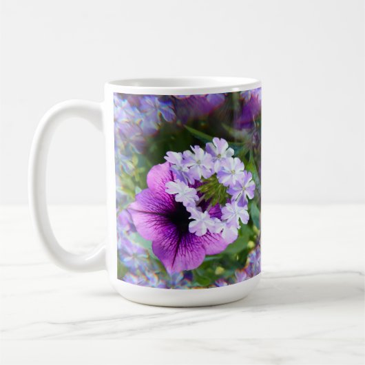 Paars Petunia en bloemen 15 oz. mok koffie (Links)