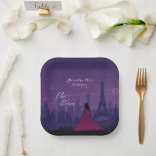 Paars Pink Paris Fireworks Quinceañera Papieren Bordje