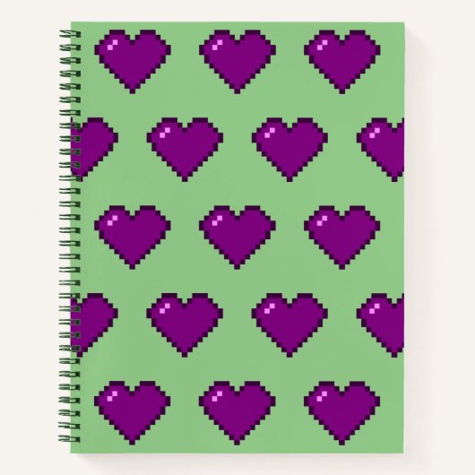 Paars Pixel Heart Pattern Notitieboek (Voorkant)