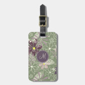 paars plum boho veren doodbloemen bagagelabel (Voorkant verticaal)