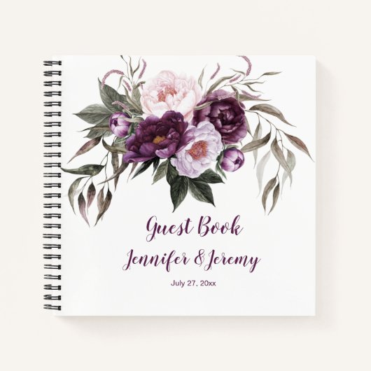 Paars Plum Pink Peonies Greenery Guest Book Notitieboek (Voorkant)