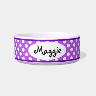 Paars Polka Dot - Aangepaste kleine hond Bowl Voerbakje