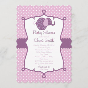 Paars Polka Dot Elephant Baby shower Kaart